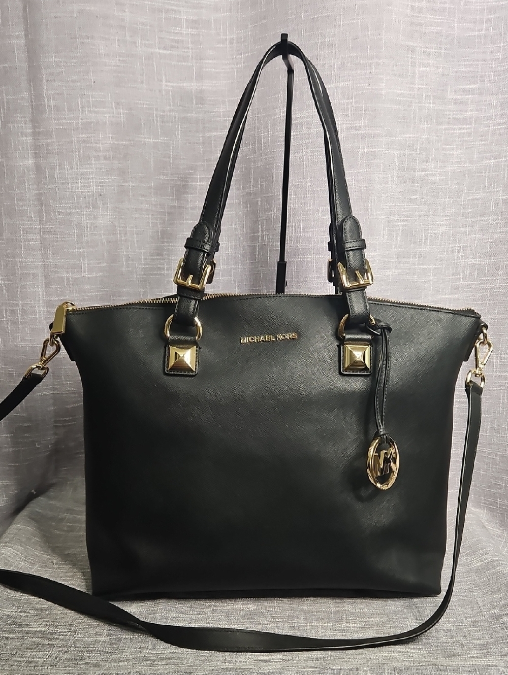 Michael Kors Black Saffiano Leather Tote with Gold Accents